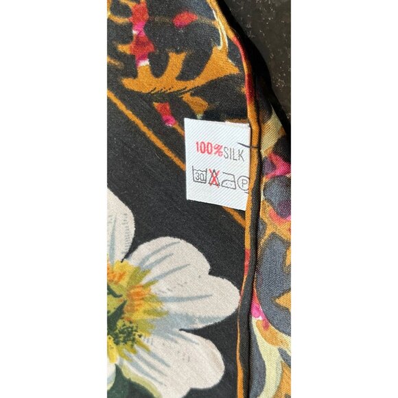 Vtg Scarf GOLDEN DRAGON 100% Silk  Handmade Black Floral Design in Multicolor - Picture 4 of 9